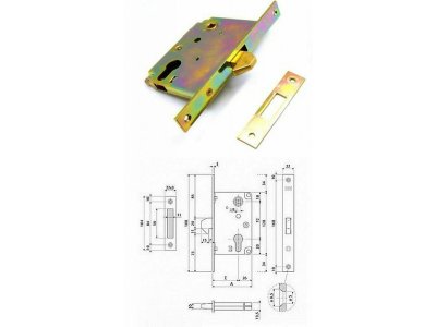 Zámek AGB na posuvné dveře 72/80 s hákem dorn 60mm,čelo 22mm