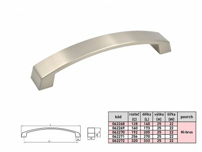 NORA 160mm úchytka Ni-broušený