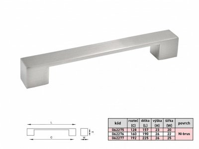 NIKOL  160/192 úchytka Ni-broušený š.22,v.25,tl.5