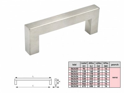 TINA 14x14 / 224mm úchytka NEREZ
