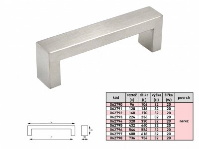EMÍLIE 544mm úchytka NEREZ 10x20mm