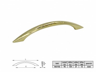 GLADIOLA 96mm úchytka ZLATÁ