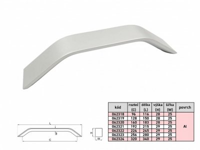 ZORA 160/173mm úchytka Al