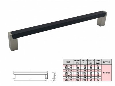 JULIE úchytka 12/320(333) ČERNÁ/ Ni-broušená