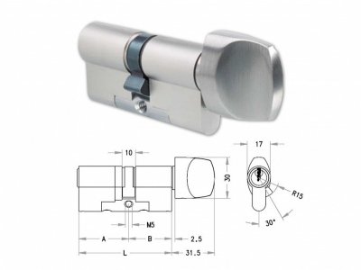 Vložka EVVA G330 27+36K Ni+ knoflík FK Ni 5kl