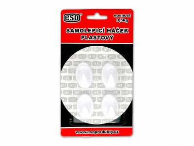 Samolepící háček bílý 24x35mm plast (bli.4ks), ESO