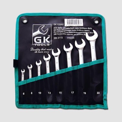 GK TOOLS Sada očkoplochých klíčů, chrom 8 dílů | 8-19 mm, textilní obal