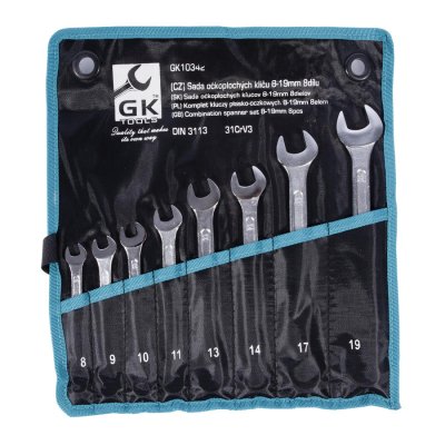 GK TOOLS Sada očkoplochých klíčů, chrom 8 dílů | 6-22 mm, textilní obal