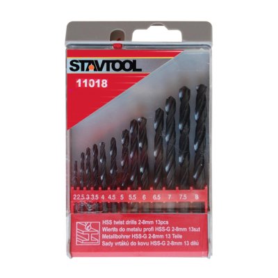 STAVTOOL Sada vrtáků do kovu černé HSS-R | 2-8 mm 13 dílů, PVC obal