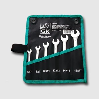 GK TOOLS Sada plochých klíčů, chrom | 6-17 mm, 6 dílů, textilní obal