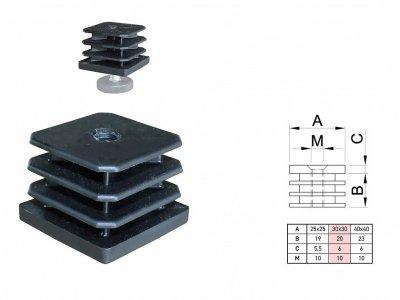 Ucpávka plastová regulovatelná černá 25x25mm M10