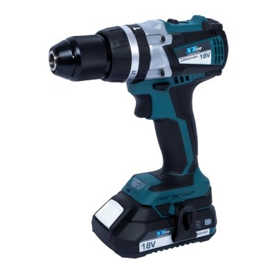 XTLINE Aku vrtačka s příklepem bezuhlíková 18 V, 65 Nm + 2 baterie 2.0 Ah + nabíječka 2.4 A + box
