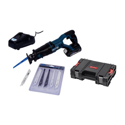 XTLINE Aku mečová pila 18 V + baterie 2.0 Ah + nabíječka 2.4 A + pilové plátky + box