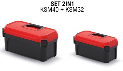 Sada kufrů na nářadí SMART 380x234x225+328x178x160 mm - barva: černá s červeným víkem