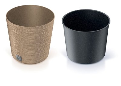 Květináč FURU ROUND LOW ECO WOOD s vkladem 25 cm - barva: naturo ECO