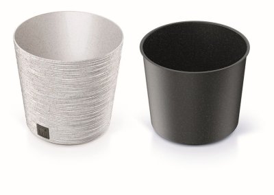 Květináč FURU ROUND LOW ECO WOOD s vkladem 25 cm - barva: bílá ECO