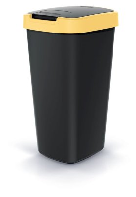 Odpadkový koš COMPACTA Q FLAP - objem: 25 l, barva: černá se světle žlutým víkem