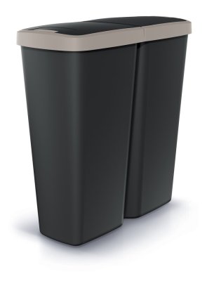 Odpadkový koš COMPACTA Q DUO - objem: 50 l, barva: černá se světle hnědým víkem