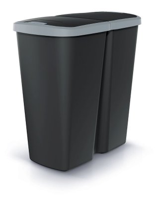 Odpadkový koš COMPACTA Q DUO - objem: 45 l, barva: černá se světle šedým víkem