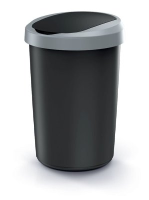 Odpadkový koš COMPACTA R FLAP - objem: 40 l, barva: recykl. černá s světle šedým víkem