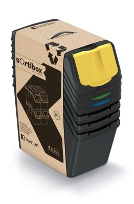 Sada 4 odpadkových košů SORTIBOX - objem: 4x20 l, barva: recyklovaná černá