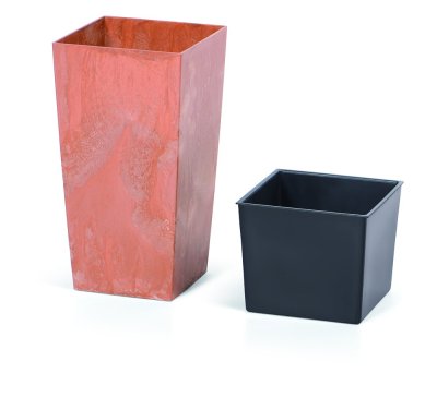 Květináč URBI SQUARE BETON EFFECT s vkladem 24 cm - barva: terakota