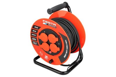 Kabel prodlužovací na bubnu venkovní FESTA INDUSTRY 3x1.5mm 25m 230V max 3680W 4 zásuvky guma IP44