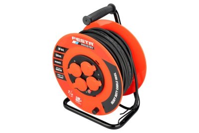 Kabel prodlužovací na bubnu venkovní FESTA INDUSTRY 3x1.5mm 50m 230V max 3680W 4 zásuvky guma IP44