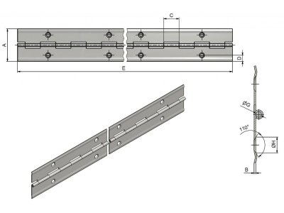 Závěs tyčový (pianový) PMS 40x0,6x910/70 s prolisem č.72073804