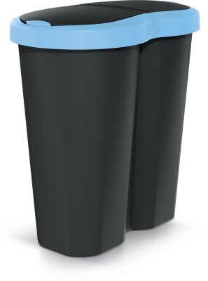 Odpadkový koš COMPACTA R DUO 40l - barva: černá se svetle modrým víkem