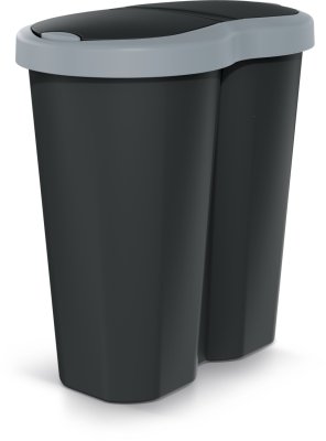 Odpadkový koš COMPACTA R DUO 40l - barva: černá se svetle šedým víkem