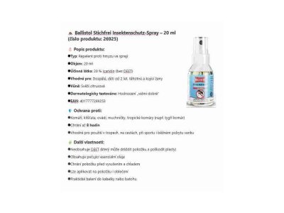 Repelent proti komárům 20ml, Stichfrei BALLISTOL 26925