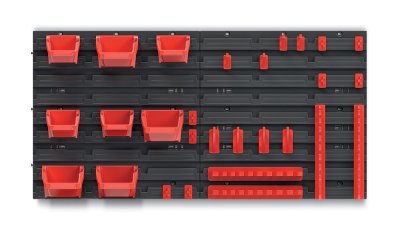 Závěsný panel ORDERLINE s 8 boxy na nářadí+sada háčků BINEER - 780x130x395 mm